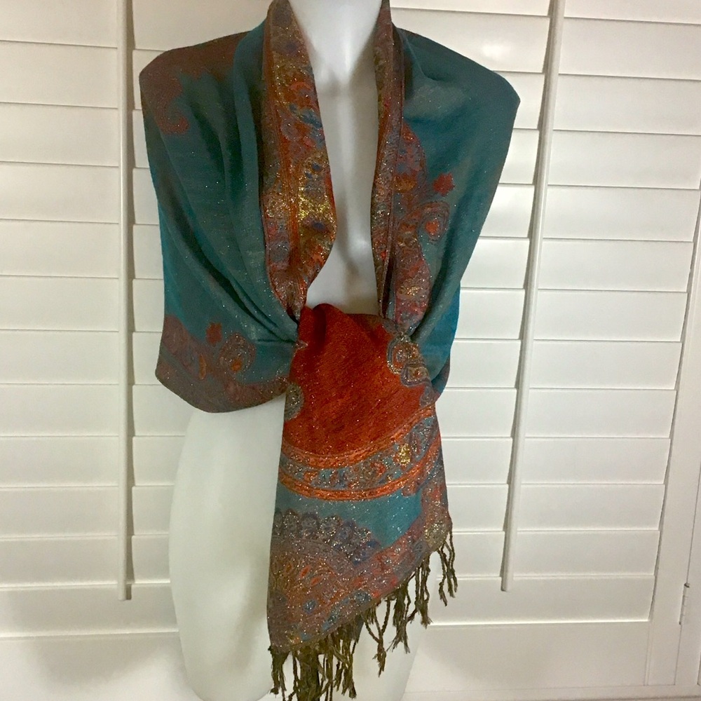 Woven wrap shawl or scarf - reversible